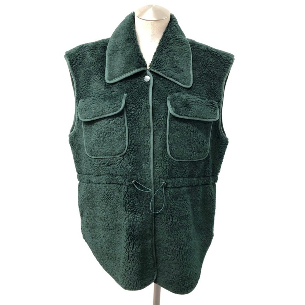 Anthropologie Sherpa Vest Womens Medium Green Fleece Snap Front Gorpcore